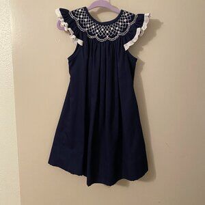 Classic Whimsy Navy Pique Geometric Smocked Dress - 2T